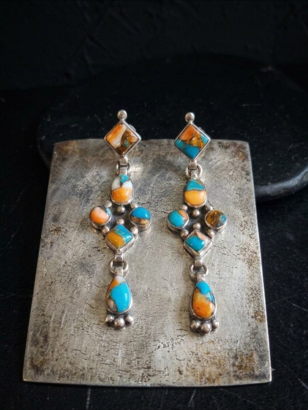 Spiny Oyster Turquoise Sterling Silver Dangle Earrings Southwestern Santa Fe 925